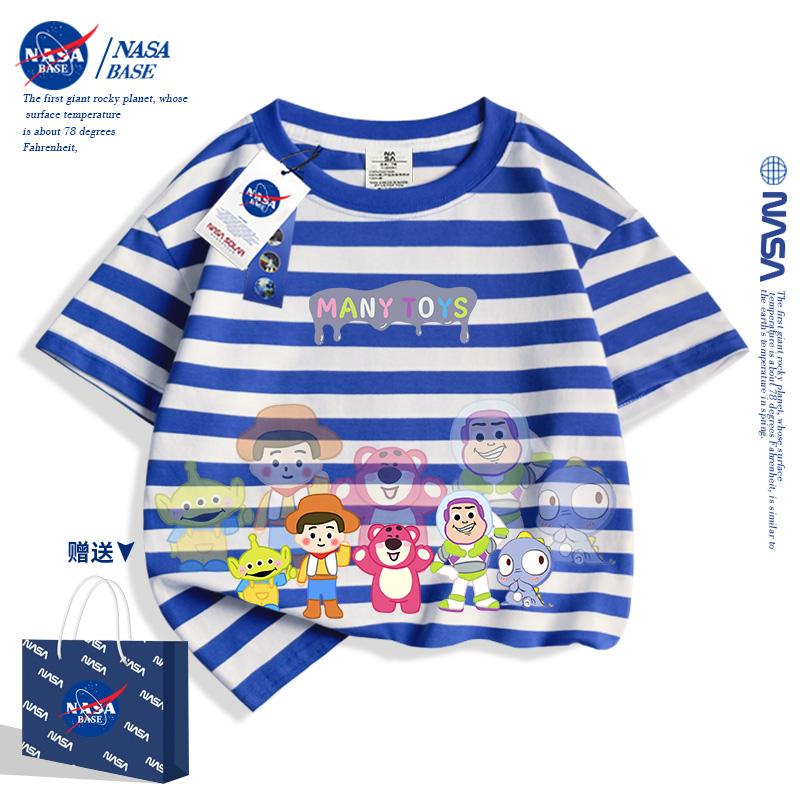 NASA男童短袖t恤2024新款夏季宽松卡通洋气T恤女童半袖儿童夏装潮
