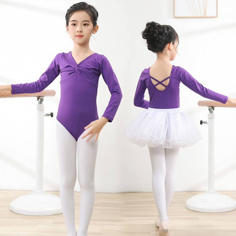 儿童舞蹈服练功服长袖芭蕾体服女童跳舞服少儿中国舞服双层蝴蝶领