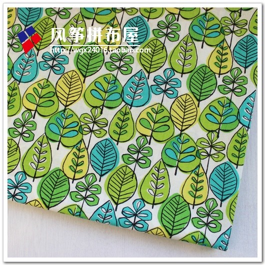纯棉平纹印花布料床品服装惠安女头巾手工抱枕桌布面料绿色树叶