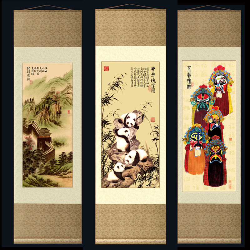中国特色礼品送老外北京旅游纪念品出国礼物长城脸谱熊猫丝绸挂画