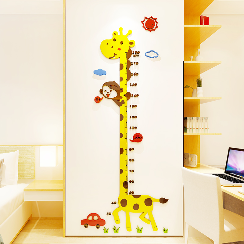 3D立体亚克力墙贴卡通动漫长颈鹿猴子宝宝儿童身高贴身高尺家居贴