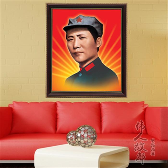 包邮推荐1936年毛主像在陕北画像青年戴八角帽有带框挂画复古怀旧