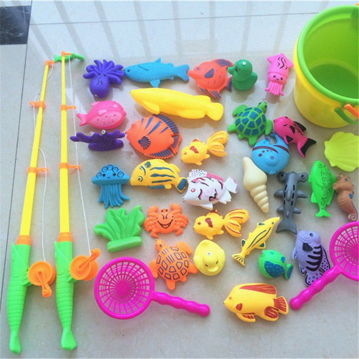 婴儿童钓鱼玩具池套装磁性1-3岁小孩戏水益智男女宝宝小猫多杆